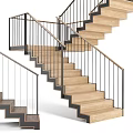 Modern Interior Staircase Design With Wooden Steps And Black Metal Railings