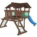 Wooden Outdoor Kids Play Equipment With Slide Ladder And Playhouse Structure