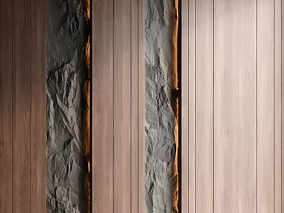 Modern Background Wall Design With Wooden Panels And Natural Stone Texture Details 3d model