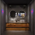 Modern Bar Interior Design With Wooden Shelves Wine Bottles Stone Counter And Green Chairs