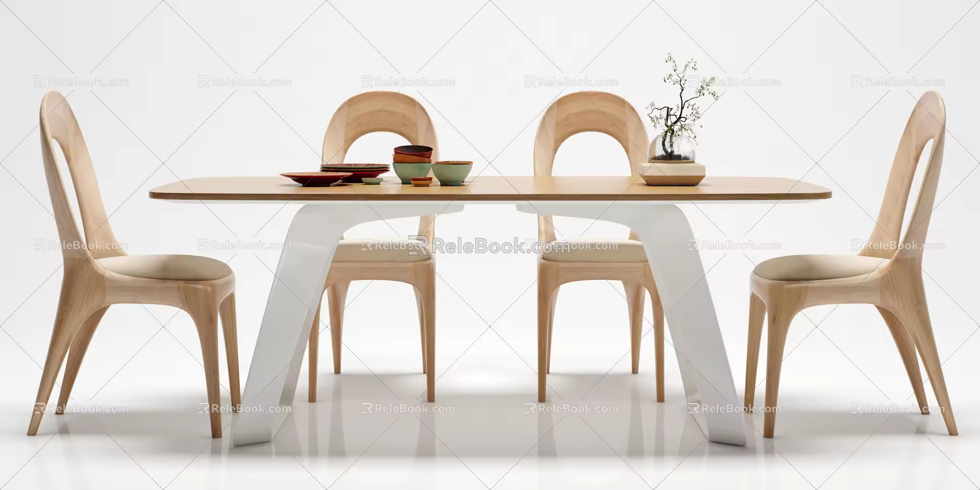 Nordic Dining Table and Chair Combination Dining Table and Chair Decoration Combination 3d model