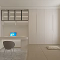 Modern Minimalist Tatami Bedroom With Built In Desk Chair And Storage Cabinets