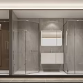 Modern Bathroom Store Featuring Glass Shower Enclosures Gray Walls White Vanity And Mirror