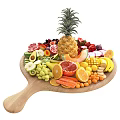 Assorted Fresh Fruits On Wooden Platter With Pineapple And Blood Oranges