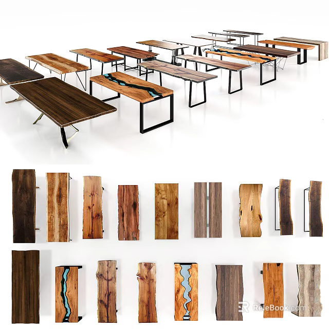 Various Wooden Tabletops With Natural Grain Patterns And Different Wood Types 3d model