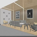 Modern Lounge Area Interior With Gray Sofa Chairs Coffee Table And Wooden Walls