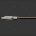 Futuristic Sci Fi Weapon With Metallic Finish Orange Accents Serrated Components And Mechanical Details