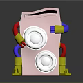 Pink Electronic Device With White Circular Speakers And Red Blue Yellow Colored Tubes