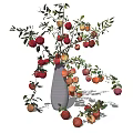 Decorative Vase With Apple Branches And Green Leaves Surrounded By Scattered Apples