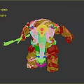 Green Elephant Toy Figure with Ornate Colorful Patterns and Holding Decorative Sword