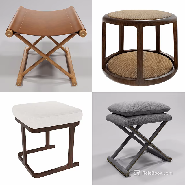 Contemporary Ottoman Designs Featuring Wooden Frames Crossed Legs Leather And Fabric Cushions 3d model 