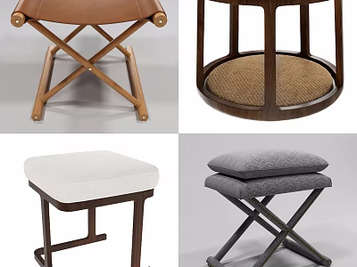 Contemporary Ottoman Designs Featuring Wooden Frames Crossed Legs Leather And Fabric Cushions 3d model