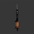 Decorative Wooden Staff With Carved Handle And Hanging Red Illuminated Lantern