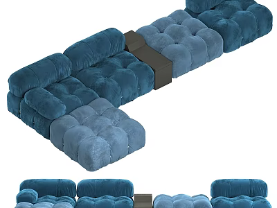 Blue Velvet Tufted Double Sofa With Modern Modular Design For Comfortable Living Room Decor 3d model