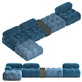 Blue Velvet Tufted Double Sofa With Modern Modular Design For Comfortable Living Room Decor