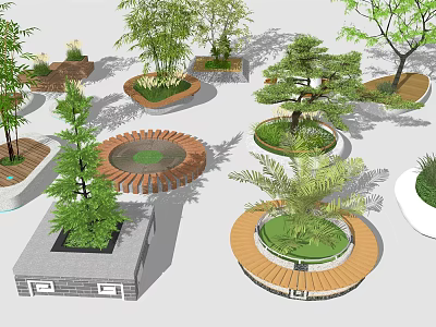 Creative Tree Pit Designs With Circular And Square Shapes Wooden Borders And Green Plants 3d model
