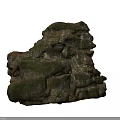 Giant Layered Rock Formation Covered With Green Moss And Human Figure Silhouette For Scale
