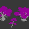 Green Arborescent Trees with Lush Foliage Thick Trunks and Various Sizes