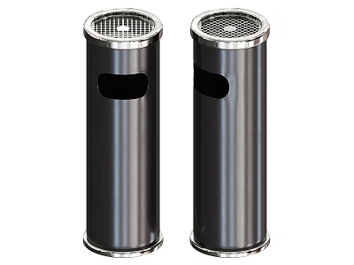 Stainless Steel Cylindrical Trash Bins With Mesh Top And Side Opening For Public Areas 3d model