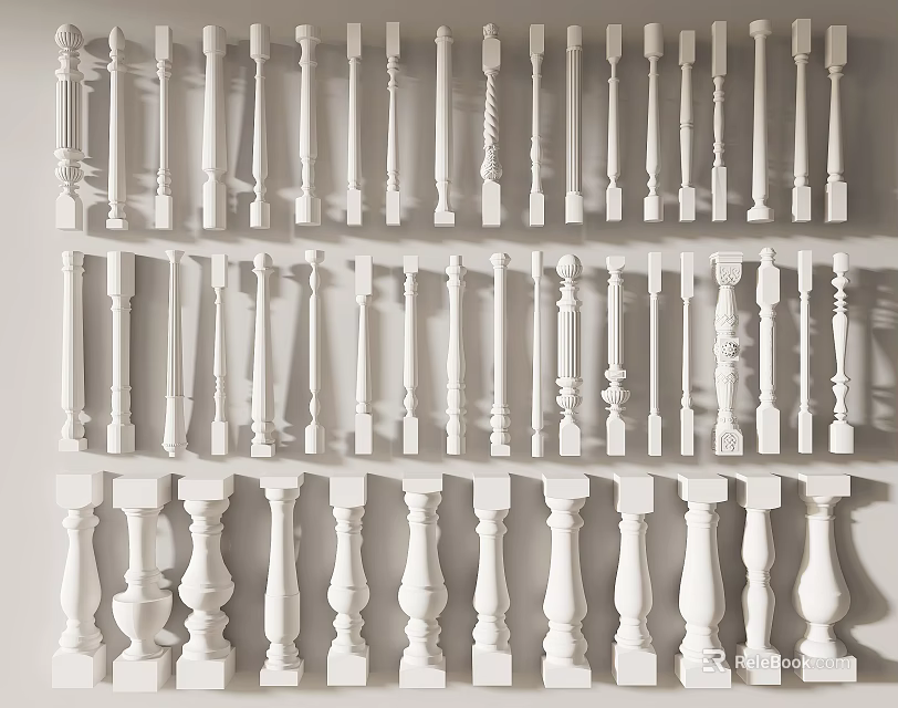 Variety Of White Baluster Designs For Decoration 3d model 
