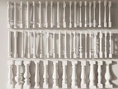 Variety Of White Baluster Designs For Decoration 3d model