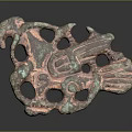 Ancient Copper Sculpture Carving With Intricate Hollowed Patterns And Green Patina