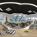 Modern Clothing Store Interior With White Shirts Round Display Table Green Plant And Black Racks