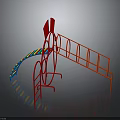 Red Modern Architectural Structure With Colorful Rainbow Elements Curved Geometric Design And Circular Railings