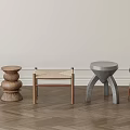 Middle-style low stool combination 3d model