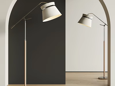 Modern Arc Floor Lamp With White Shade Metal Frame And Wooden Base 3d model