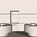 White Display Shelves with Round Platforms and Items Placed On Top 3d model
