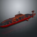 Red And Black Submarine With Conning Tower And Propeller Detailed Structure