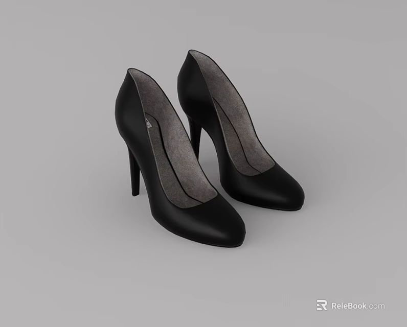 Stylish Black Leather High Heel Shoes With Slim Heel And Classic Design 3d model 