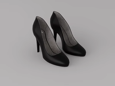Stylish Black Leather High Heel Shoes With Slim Heel And Classic Design 3d model