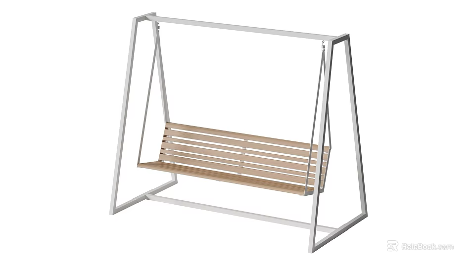 Wooden Swing Chair With Sturdy Metal Frame And Comfortable Slat Seat 3d model 