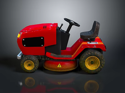 Person Operating Red Lawn Mower Cutting Lush Green Grass In Backyard 3d model