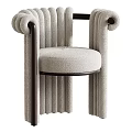 Modern Single Chair With Curved Armrests Vertical Stripes Fabric Upholstery And Decorative Balls
