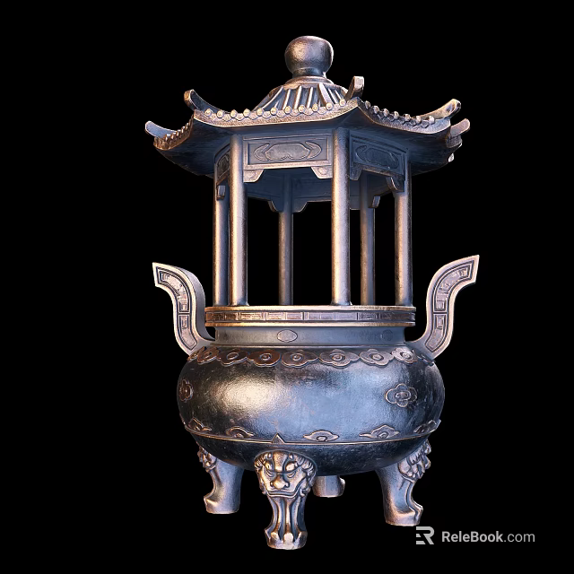 Traditional Style Garden Ornament With Pagoda Roof Carved Patterns And Decorative Columns 3d model 