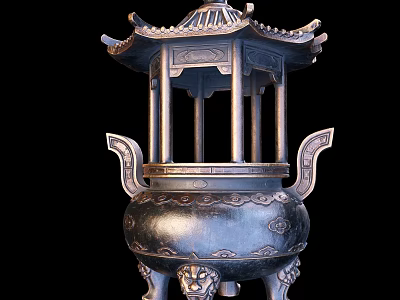 Traditional Style Garden Ornament With Pagoda Roof Carved Patterns And Decorative Columns 3d model