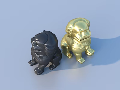 Ornate Black and Gold Lion Sculptures Carving Artwork for Decorative 3d model