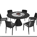 Modern Black Round Dining Table Set With Marble Tabletop And Six Chairs 3d model