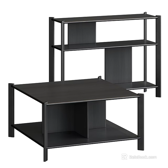 Modern Black Coffee Table With Open Lower Shelf And Sleek Metal Frame 3d model