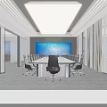 Modern Control Room Interior With Multiple Workstations Large Screen Displays And Office Chairs 3d model