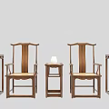 Traditional Chinese Wooden Armchairs with Side Tables and Decorative Vase Lamp
