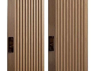 Light Wood Swing Door With Vertical Grooves And Modern Metal Handle 3d model