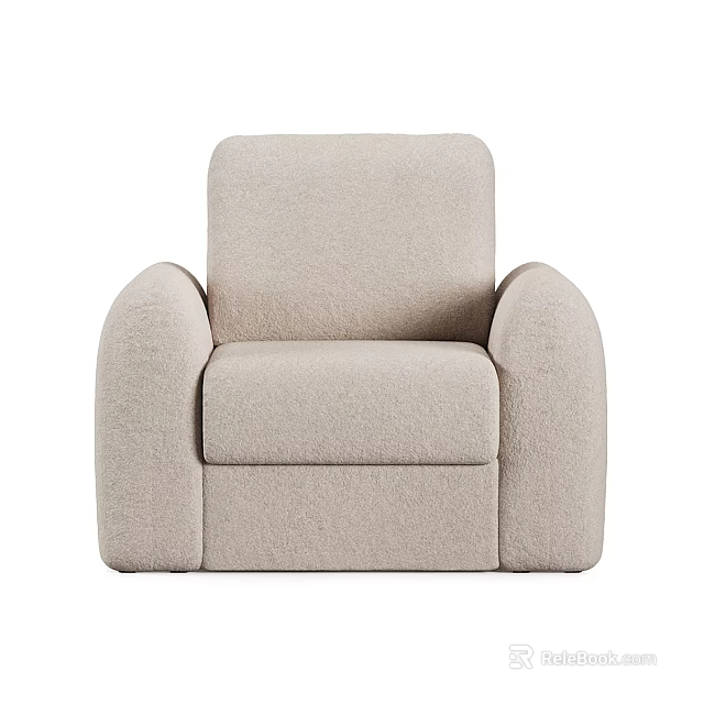 Beige Single Sofa Featuring Modern Minimalist Design Textured Velvet Upholstery And Armrests 3d model 