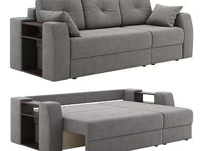 Gray Fabric Two Seater Sofa With Storage Armrests And Comfortable Cushions 3d model