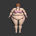 Red Haired Plus Size Female Character In Pink Polka Dot Bikini Standing Against Dark Background