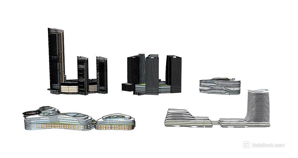 Modern Office Buildings Architectural Models With Various Design Styles And Structures 3d model