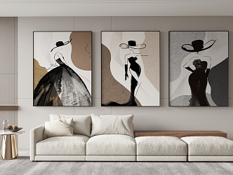 Modern Figure Painting Simple Abstract Black and White Hanging Painting Decorative Painting Combination 3d model